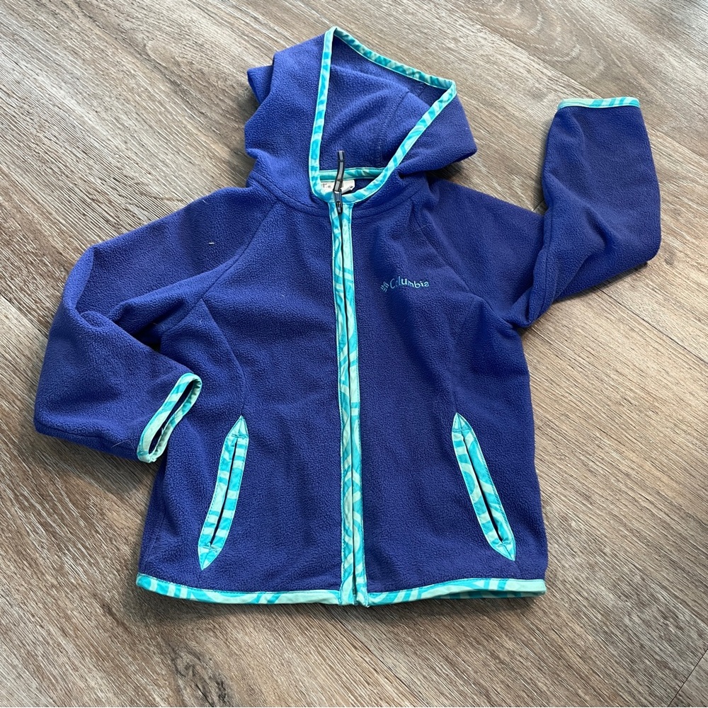 Columbia Kids Navy Fleece Hoodie with Teal Trim